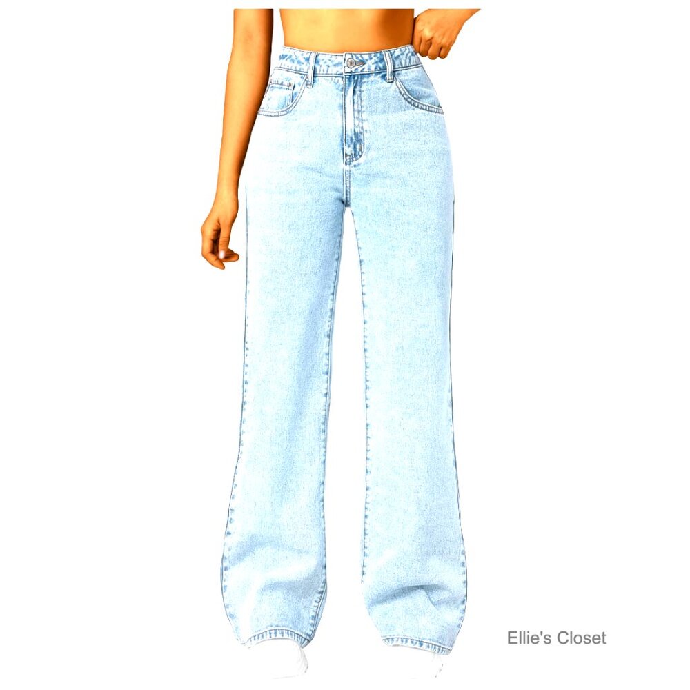 High Waisted Straight Wide Leg Jeans, Comfort Stretch Baggy Denim Pants